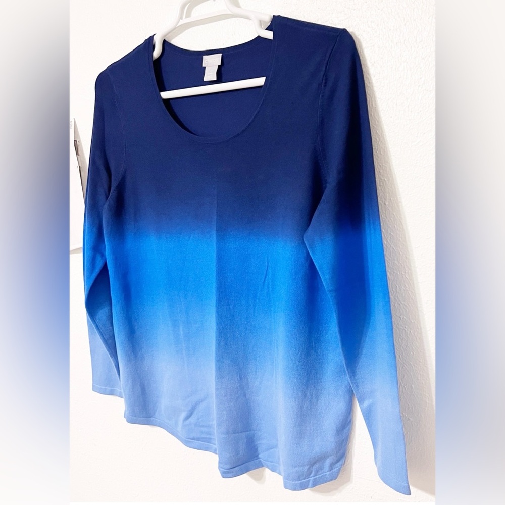 Chico's Dip Dye V-neck Pullover Lightweight Sweater Gradient Blue Long Sleeve - Picture 3 of 8